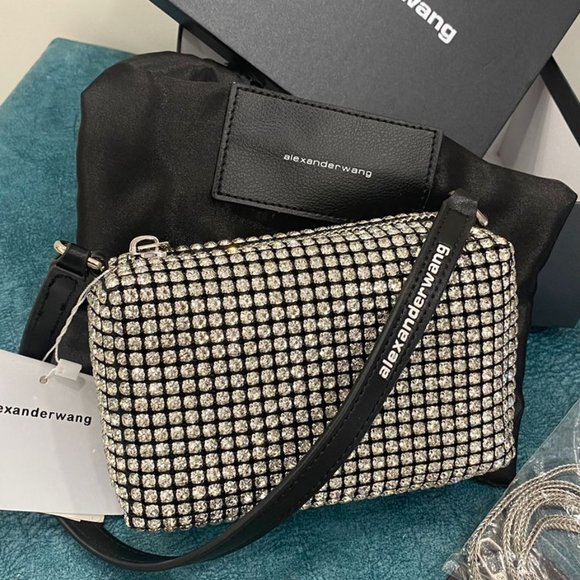 Alexander Wang heiress pouch rhinestone mesh women handbag sparkle top handle - Picture 10 of 11